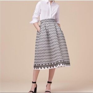 MAJE Josy Pleated Black and White Lace Midi Skirt
